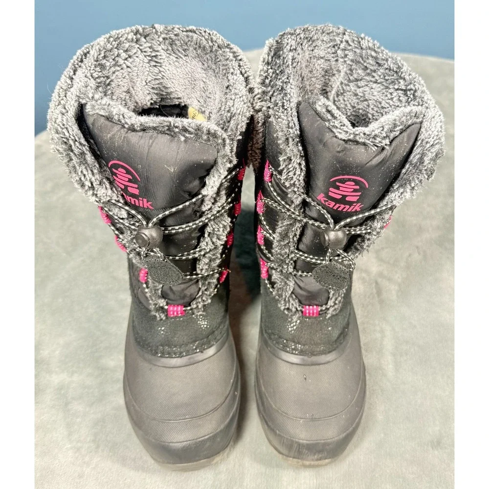 Kamik Star3 Snow Boots Girls 3 Black Pink Faux Fur Waterproof Winter